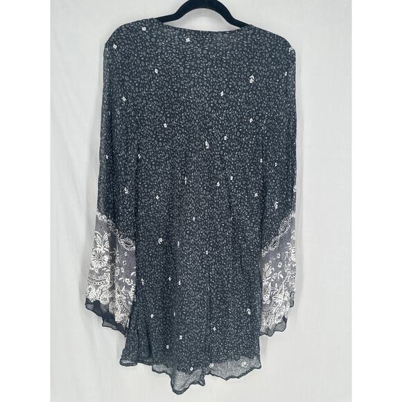 90s Vintage Top Womens XL Black Floral Silk Babydoll Fairy Grunge Whimsigoth - Picture 3 of 6